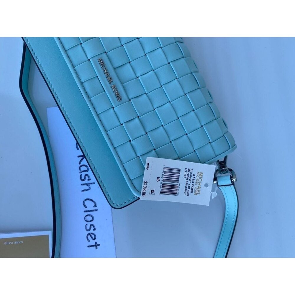 MICHAEL KORS Crossbody Phone jet set leather woven aqua - Picture 9 of 12